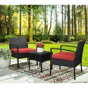 Kursi Teras Wicker Set dengan Bantal