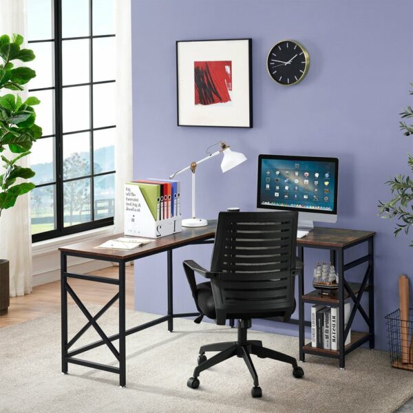 Meja Kantor L-shape Rangka Besi Simpel