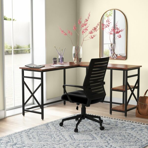 Meja Kantor L-shape Rangka Besi Simpel